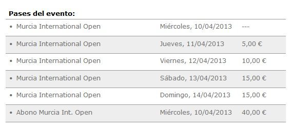 Precios de las entradas para el world padel tour de Murcia