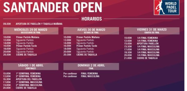 Horarios World Padel Tour Santander
