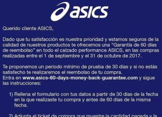 Prueba tu Calzado ASICS durante 30 Días ¡Garantía de Reembolso! Garantia de Reembolso Asics Padel