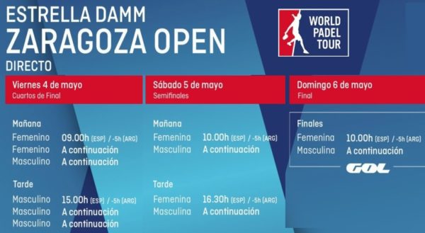 Horarios Partidos World Padel Tour Zaragoza en Directo