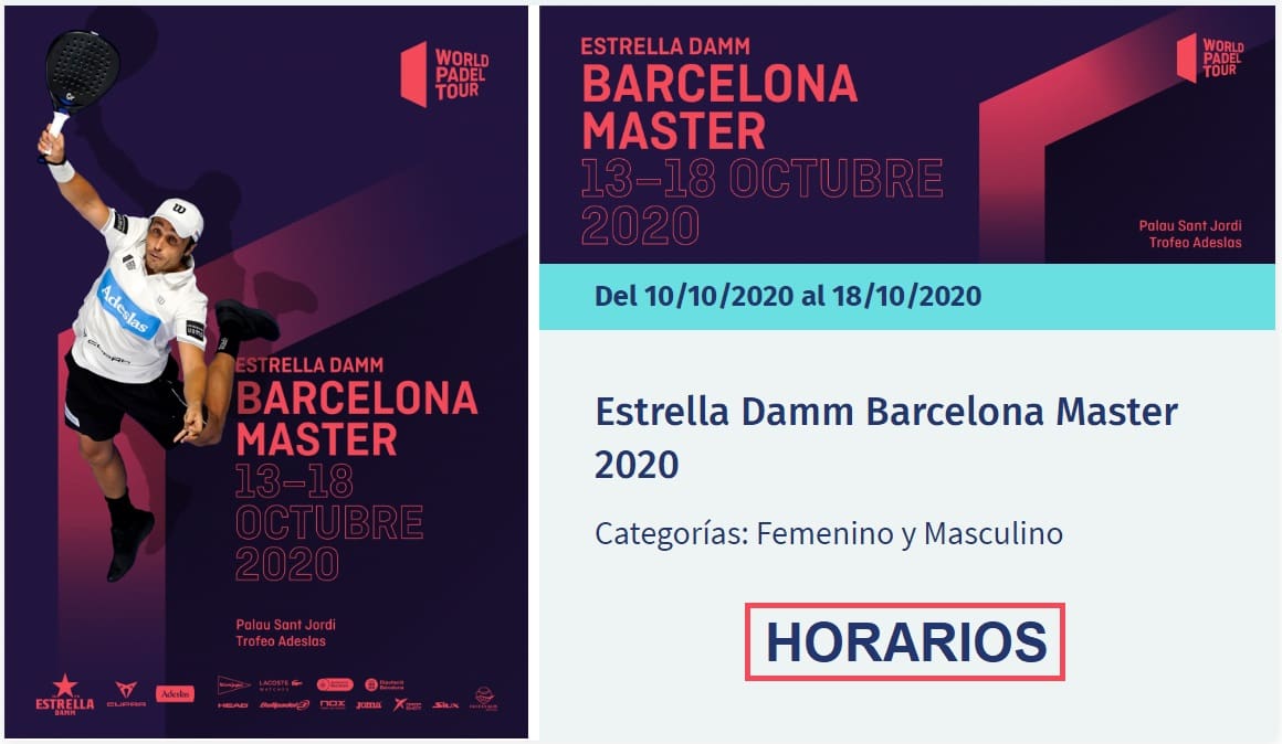Horarios World Padel Tour Barcelona 2020