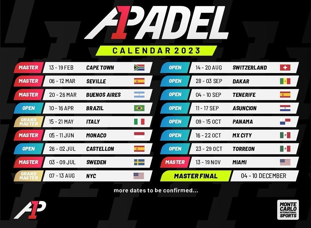 Calendario A1 Pádel 2023 【APT Pádel se transforma】 PadelStar