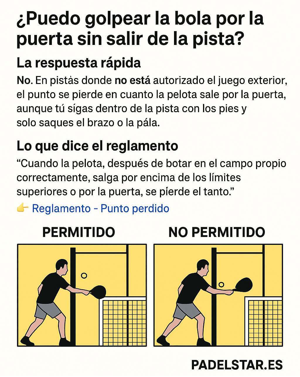Reglamento de pádel: golpear bola que sale por la puerta sin juego exterior permitido
